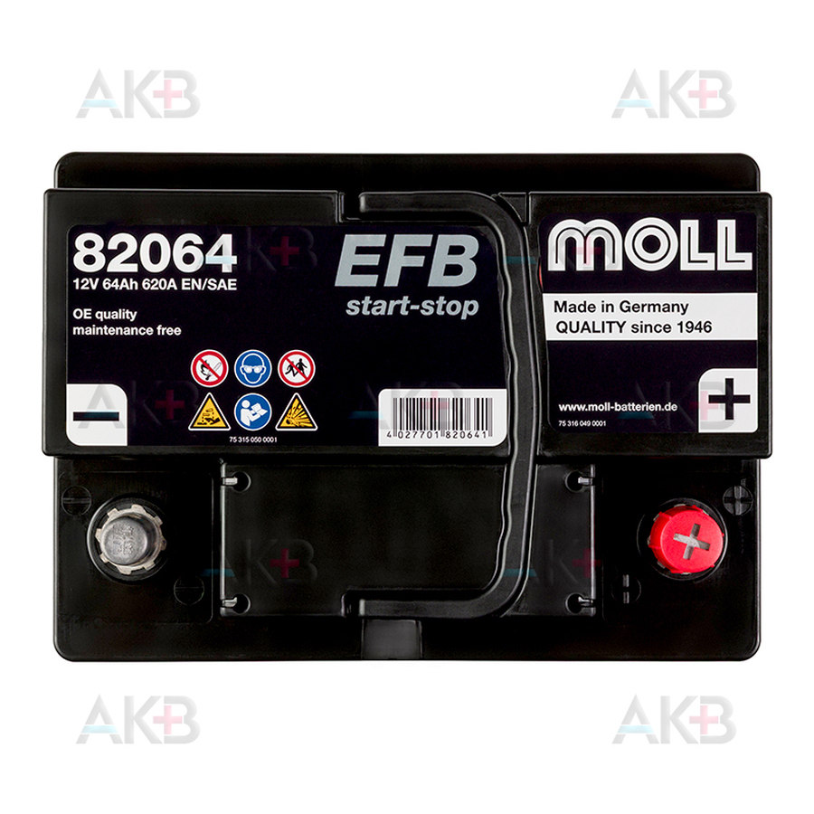 Автомобильный аккумулятор Moll EFB Start-Stop 64 Ач 620A обр. (242x175x190) 82064