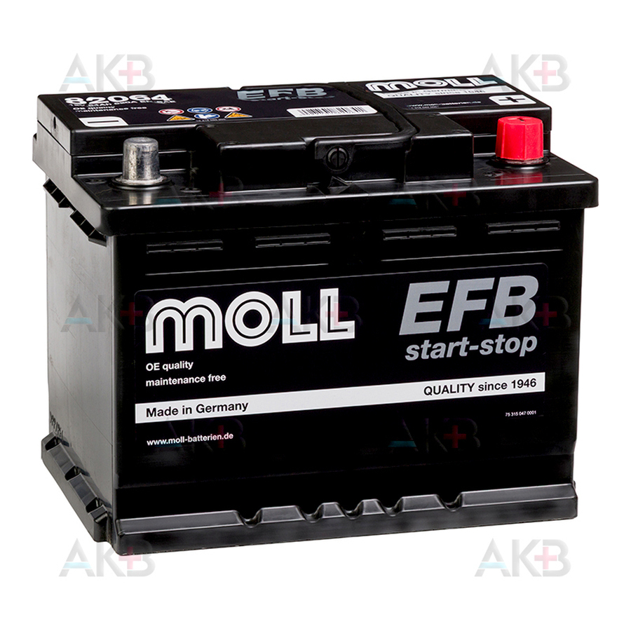 Автомобильный аккумулятор Moll EFB Start-Stop 64 Ач 620A обр. (242x175x190) 82064