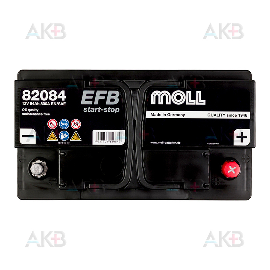 Автомобильный аккумулятор Moll EFB Start-Stop 84 Ач 800A обр. (315x175x190) 82084