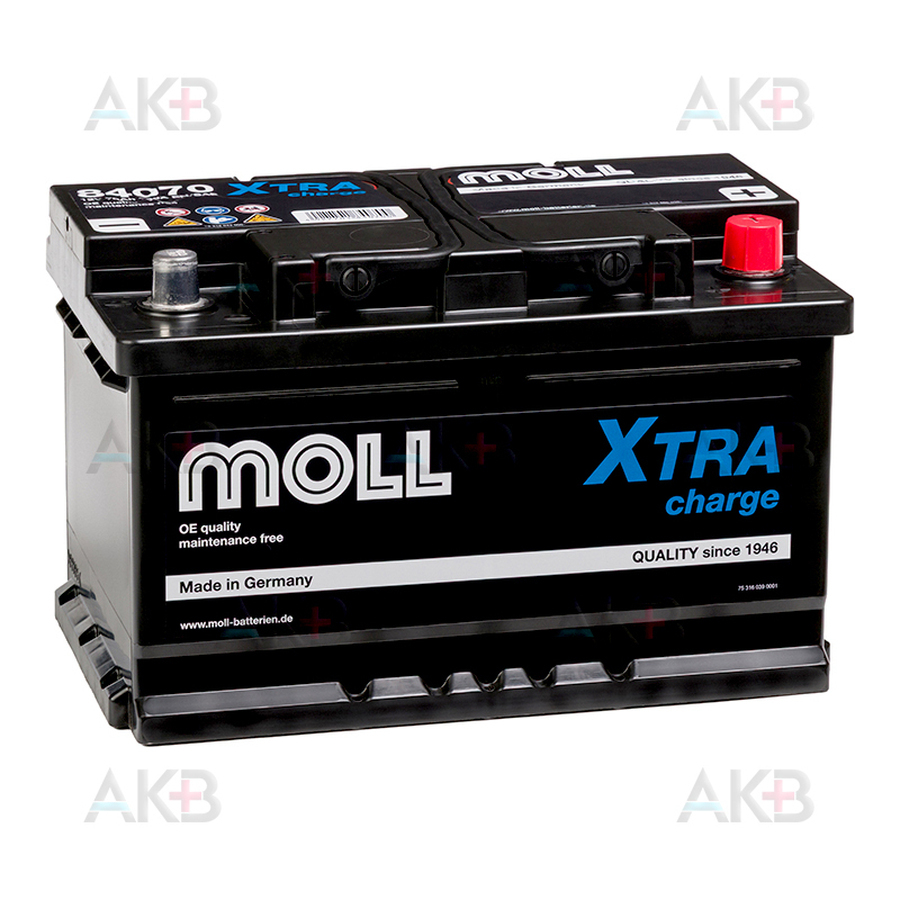 Автомобильный аккумулятор Moll X-TRA charge 70 Ач 700A обр. пол. (278x175x175) 84070