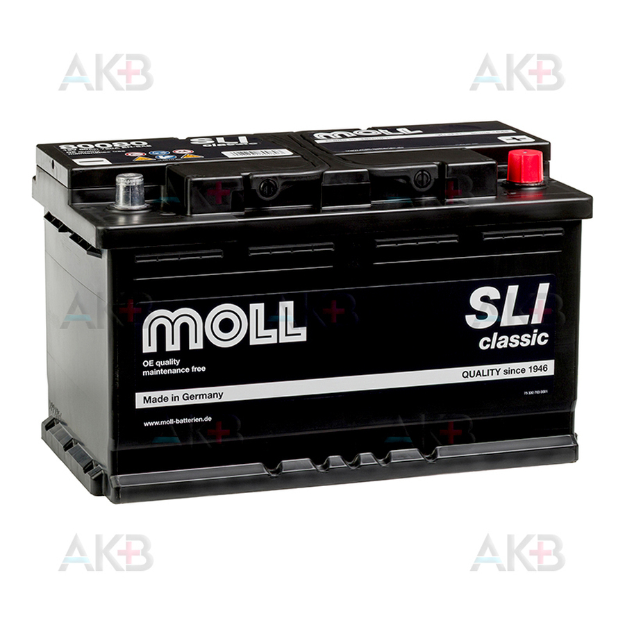 Автомобильный аккумулятор Moll SLI classic 80 Ач 720А обр. пол. (315х175х190) 80080