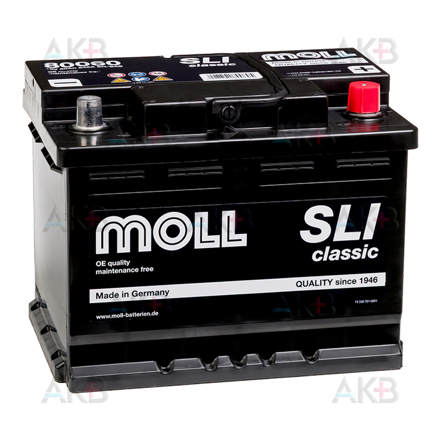 Автомобильный аккумулятор Moll SLI classic 60 Ач 540А обр. пол. (242х175х190) 80060