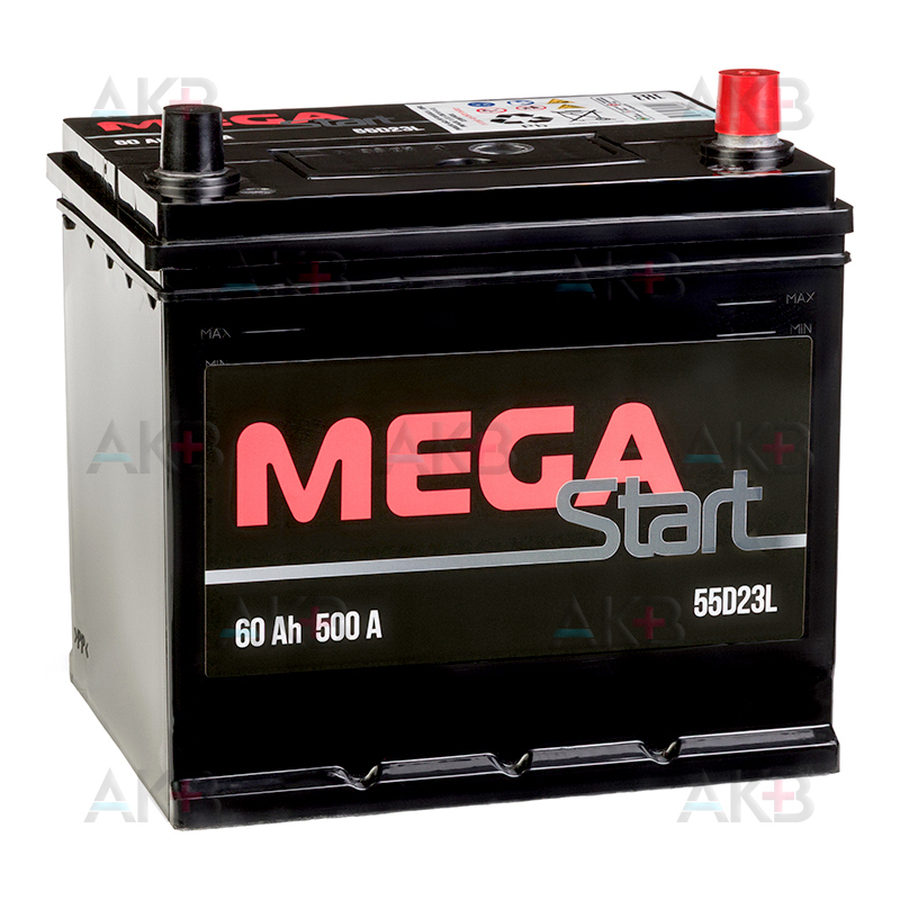 Автомобильный аккумулятор MEGA START 55D23L 60Ah 500A обр. пол. (232x173x225)
