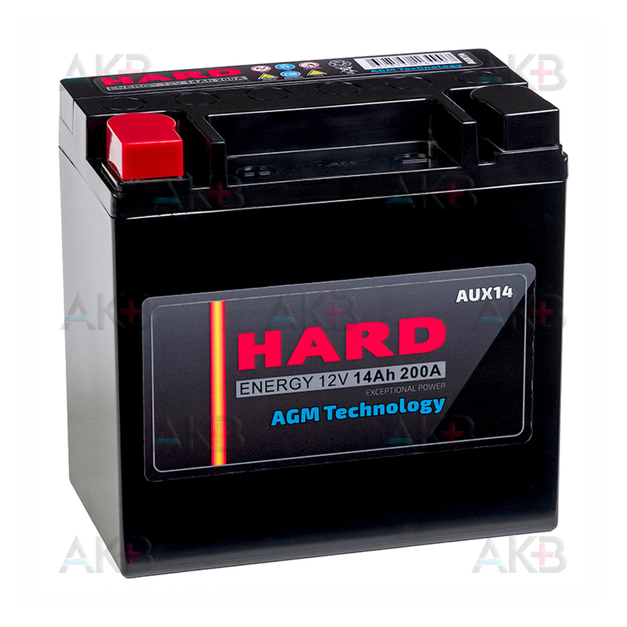 Автомобильный аккумулятор HARD AGM 14 Ач 200A прям. пол. AUX 14 (150x87x145) MERCEDES, BMW, AUDI