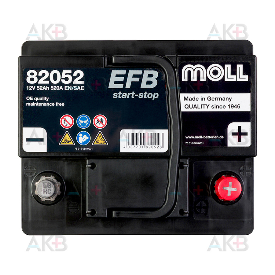 Автомобильный аккумулятор Moll EFB Start-Stop 52 Ач 520A обр. (207x175x190) 82052