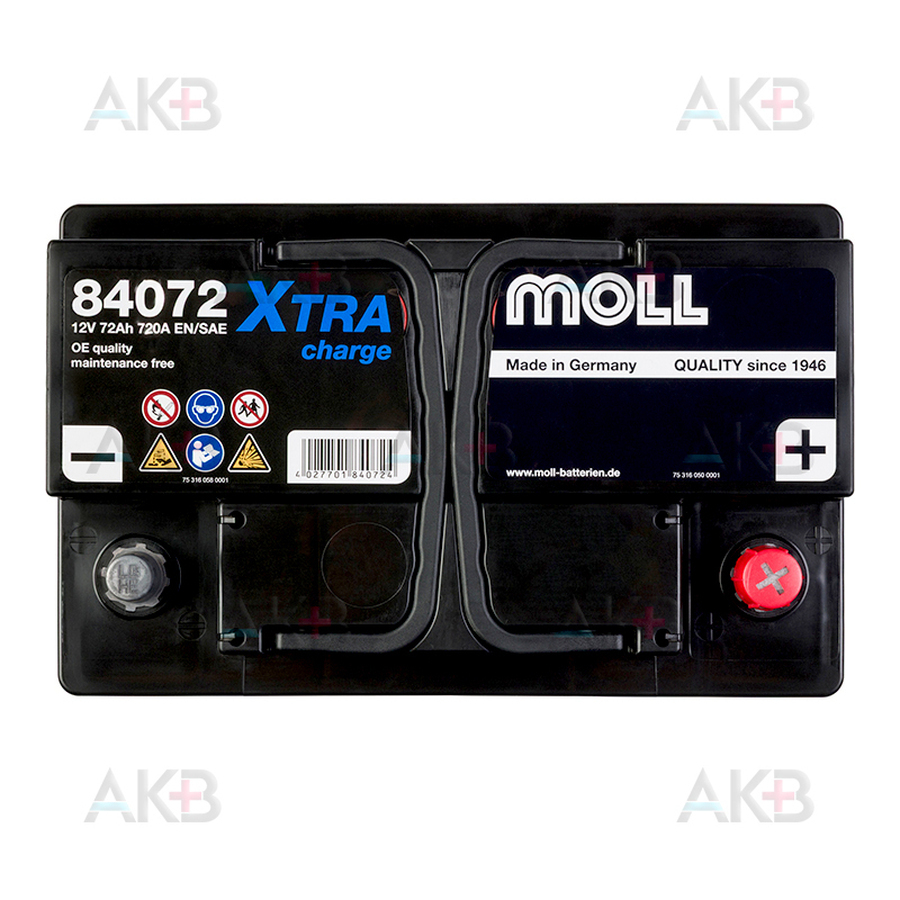 Автомобильный аккумулятор Moll X-TRA charge 72 Ач 720A обр. пол. (278x175x175) 84072