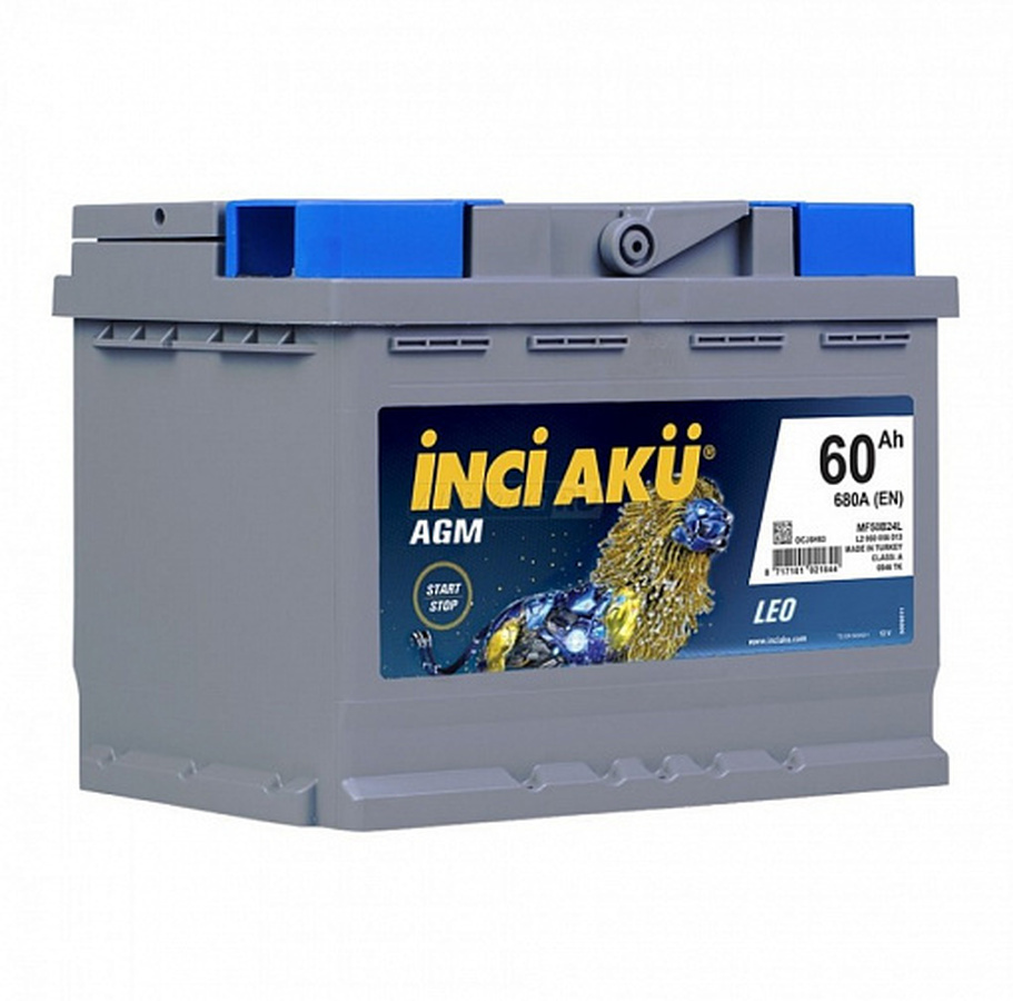 Автомобильный аккумулятор INCHI AKU Start&Stop AGM LEO 60 Ач 680A обр. пол. (242x175x190)