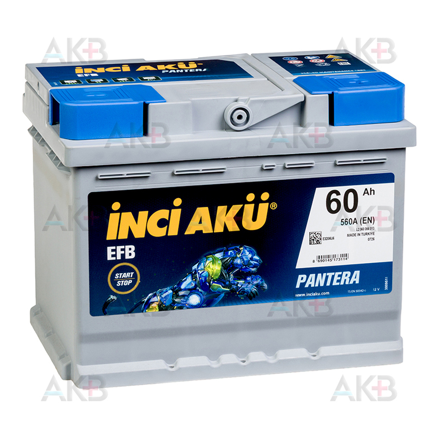 Автомобильный аккумулятор INCI AKU START-STOP EFB PANTERA 60 Ач 560A обр. пол. (242x175x190)