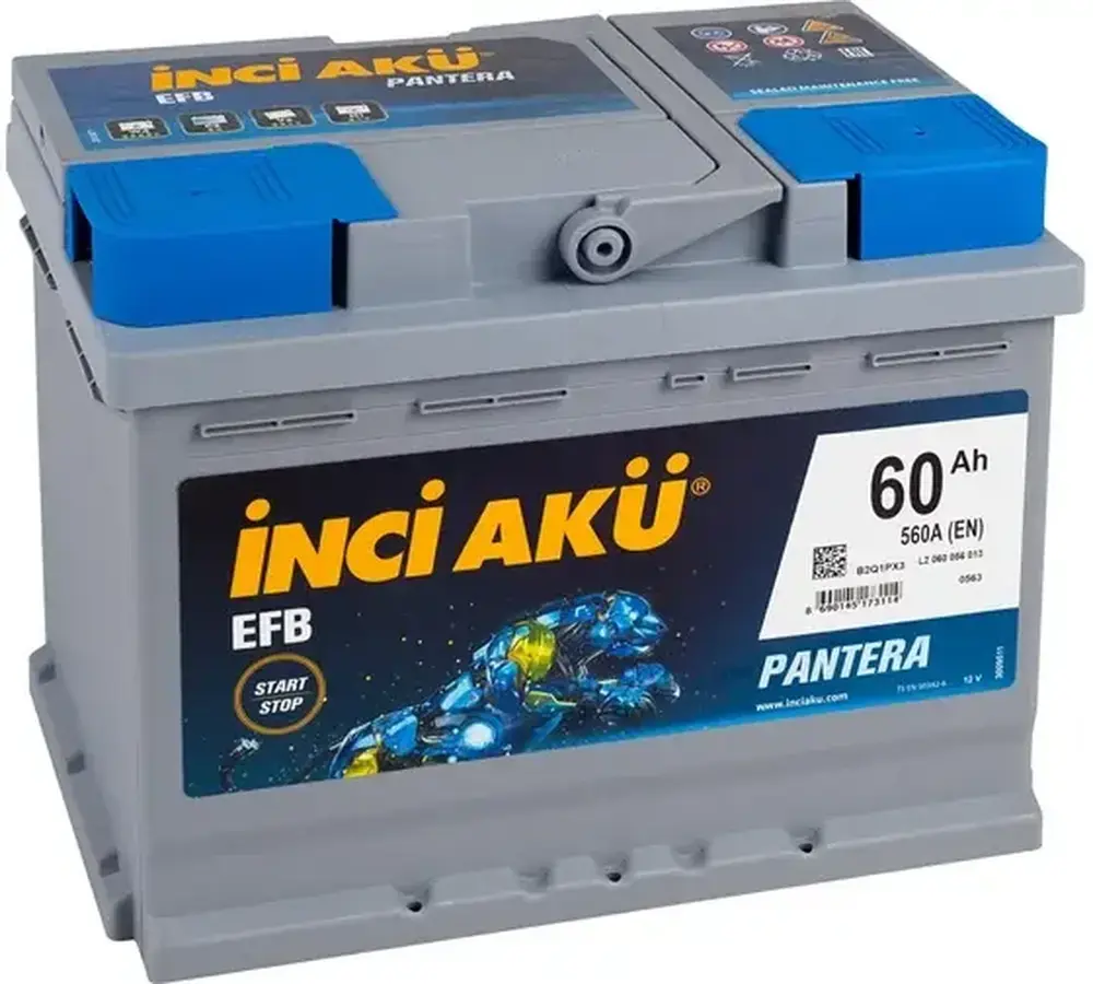 Автомобильный аккумулятор INCI AKU START-STOP EFB PANTERA 60 Ач 560A обр. пол. (242x175x190)