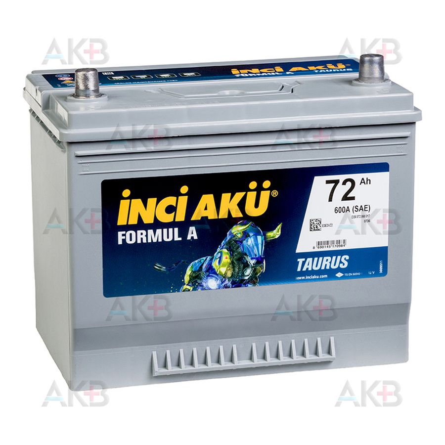 Автомобильный аккумулятор INCI AKU FORMUL A TAURUS 72 Ач 600А обр. пол. (260x173x225) D26 060 072 017 JIS TYPE SLI