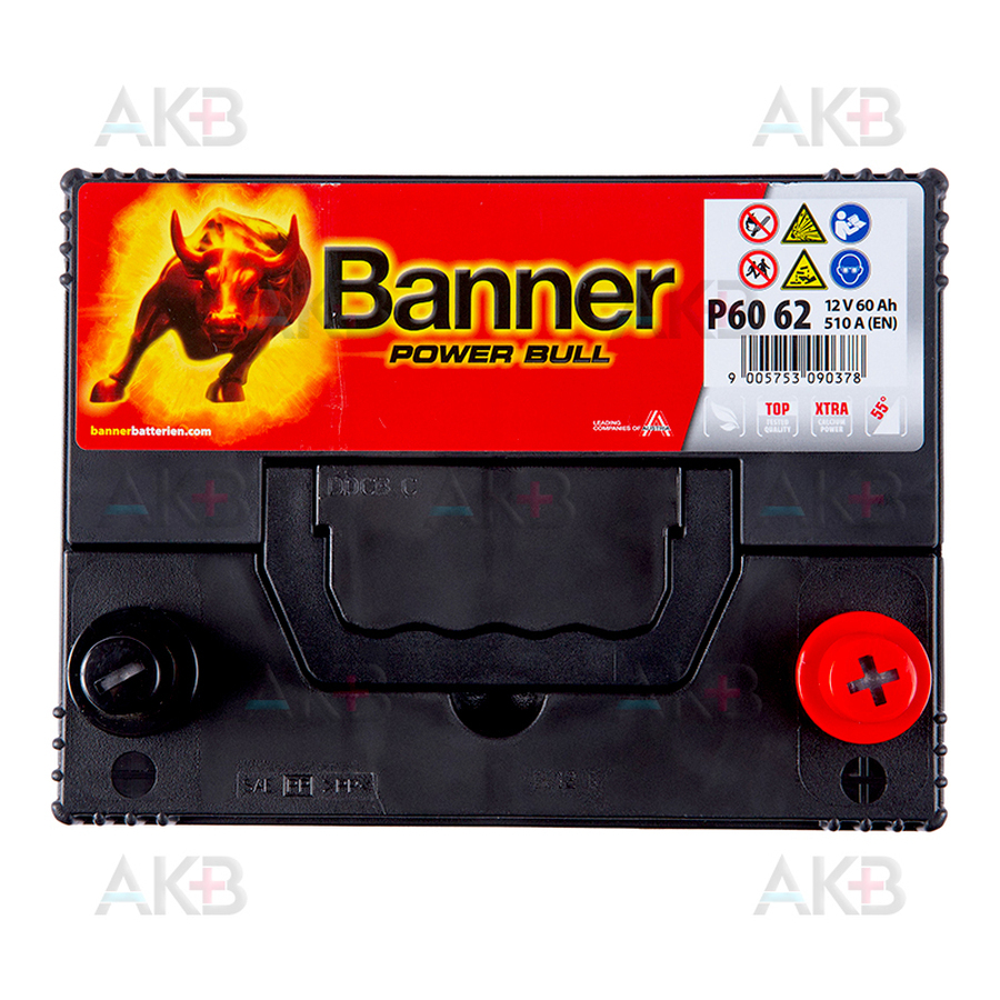 Автомобильный аккумулятор BANNER Power Bull ASIA (60 62) 60R 510A 233x173x225