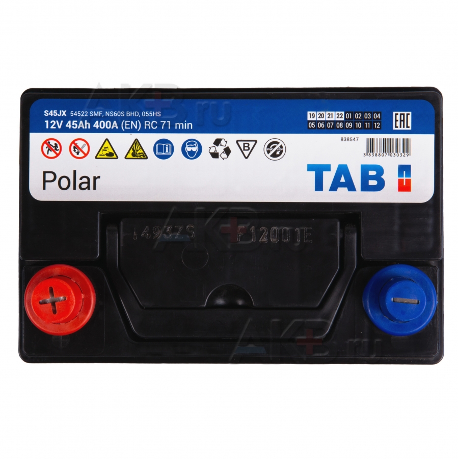 Автомобильный аккумулятор Tab Polar S 45L (400А 187x127x227) 246545 54522