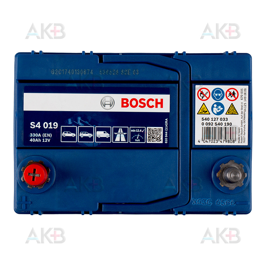 Автомобильный аккумулятор Bosch S4 019 40L 330A 187x127x227