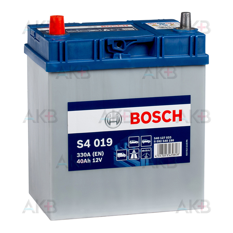 Автомобильный аккумулятор Bosch S4 019 40L 330A 187x127x227