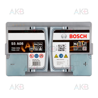 Автомобильный аккумулятор Bosch S5 AGM Start-Stop 70R (760A 278x175x190) A08. Фото 1