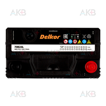 Автомобильный аккумулятор Delkor 70B24L (55R 480A 238x129x227). Фото 1