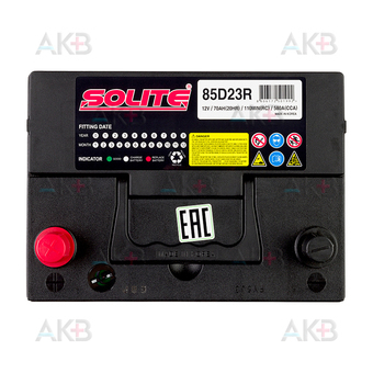 Автомобильный аккумулятор Solite 85D23R с бортиком (70L 580A 230x168x200). Фото 1