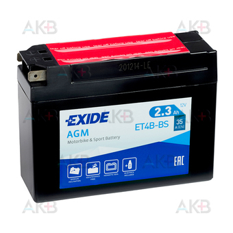 Exide AGM сухозаряж. ET4B-BS 12V 2.3Ah 35A (114x39x86) обр. пол.