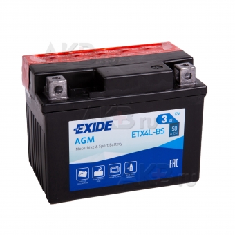 Exide AGM сухозаряж. ETX4L-BS 12V 3Ah 50A (114x71x86) обр. пол.