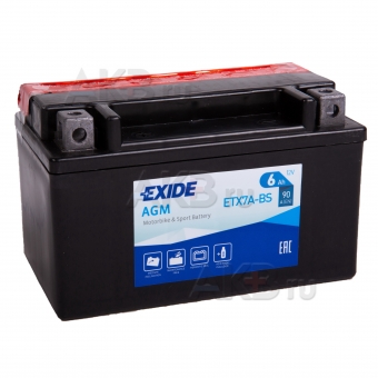 Exide AGM сухозаряж. ETX7A-BS 12V 6Ah  90A (150x87x93) прям. пол.
