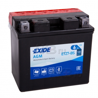 Exide AGM сухозаряж. ETZ7-BS 12V 6Ah 100A (113x70x105) обр. пол.