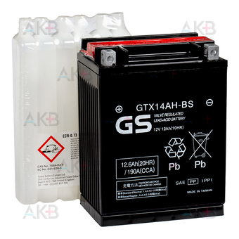 GS GTX14AH-BS 12V 12,6Ah 190А (135x90x166) прям. пол. AGM сухозаряж. GS YUASA