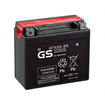 GS GTX20L-BS 12V 18Ah 270А (175x87x155) обр. пол. AGM сухозаряж. (GS YUASA)