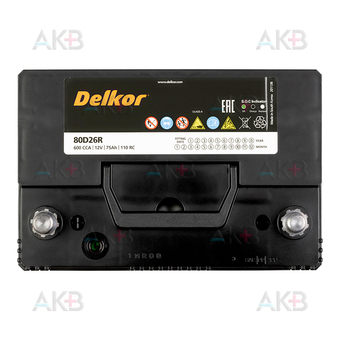 Автомобильный аккумулятор Delkor 80D26R (75L 600A 260x173x225). Фото 1