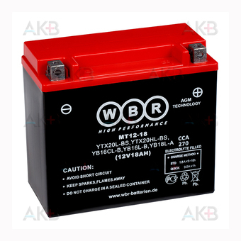 WBR MT12-18 AGM 18 Ач 270А обратная пол.(175x87x155) YTX20L-BS