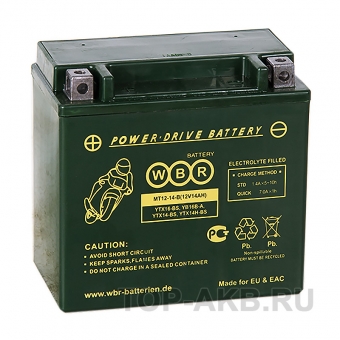 WBR MT12-14-B AGM 14 Ач 210А прямая пол.(150x87x145) YTX14-BS, YTX14H-BS,YTX16-BS, YB16B-A