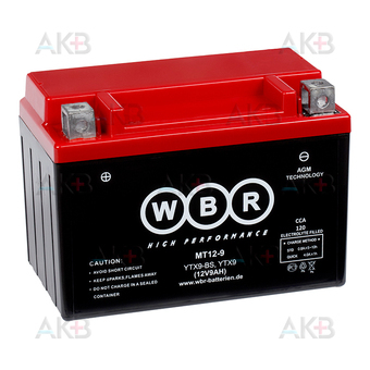 WBR MT12-9 AGM 9 Ач 120А прямая пол.(150x87x105) YTX9-BS, YTX9