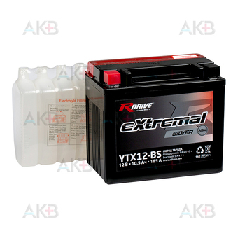 RDrive YTX12-BS 12V 10,5Ah 185Апрям. пол. AGM сухозаряж. (150x87x130) eXtremal SILVER