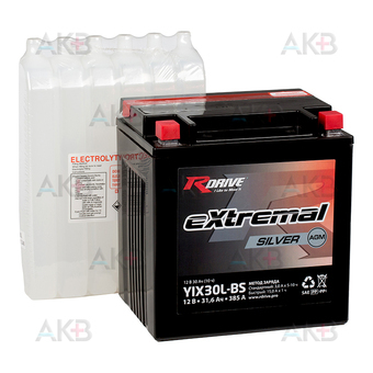 RDrive YIX30L-BS 12V 31,6Ah 385Аобр. AGM сухозаряж. (166х126х175) eXtremal SILVER