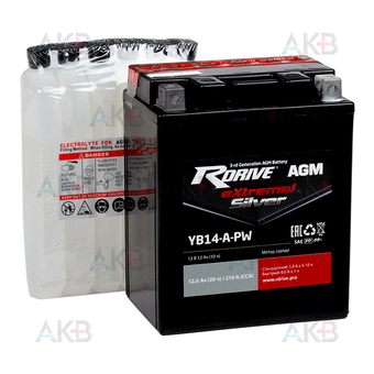 RDrive YB14-A-PW 12V 12,6Ah 210А прям. пол. AGM сухозаряж. (135x90x166) eXtremal SILVER