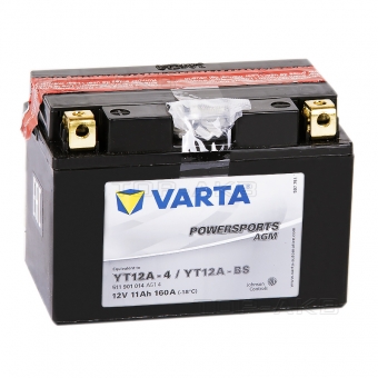 VARTA Powersports AGM YT12A-4/YT12A-BS 12V 11Ah 160А (150x87x105) прямая пол. 511 901 014, сухозар.