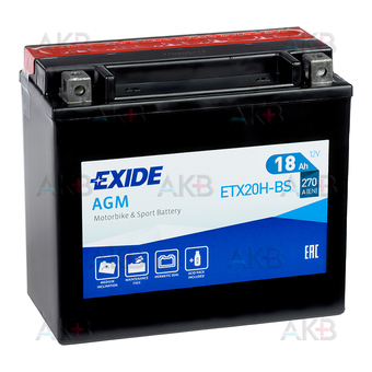 Exide AGM сухозаряж. ETX20H-BS 12V 18Ah 230A (175x87x155) прям. пол.