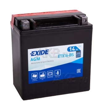 Exide AGM сухозаряж. ETX16-BS 12V 14Ah 215A (150x87x161) прям. пол.