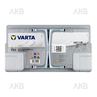 Автомобильный аккумулятор Varta Silver Dynamic AGM A6 (F21) 80R (Start-Stop) 800A 315x175x190. Фото 1