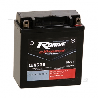 RDrive 12N5-3B 12V 5Ah 75А обр. пол. AGM сухозаряж. (120x60x130) eXtremal SILVER