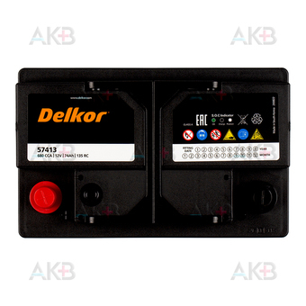 Автомобильный аккумулятор Delkor 57413 (74L 680A 277x174x188). Фото 1