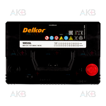 Автомобильный аккумулятор Delkor 90D26L (80R 680A 260x173x225). Фото 1