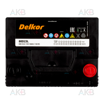 Автомобильный аккумулятор Delkor 80D23L (68R 600A 232x173x225). Фото 1