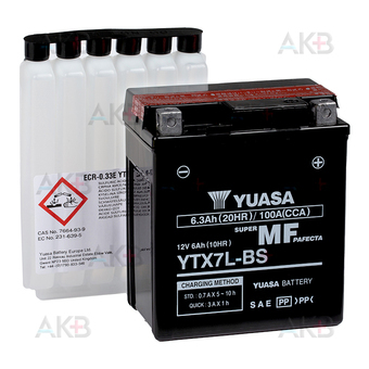 Yuasa YTX7L-BS - 6,3Ач 100А (114x71x131) обр. пол. AGM сухозаряж.