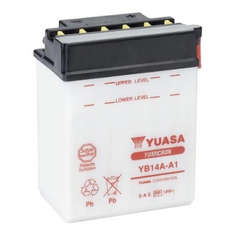 Yuasa YB14A-A1 - 14 Ач 175A (134x87x176) прям. пол. Heavy Duty сухозаряж. (без электр.)