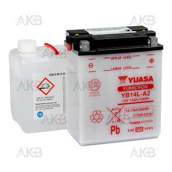 Yuasa YB14L-A2 - 14,7 Ач 175A (134x89x166) обр. пол. Heavy Duty сухозаряж.