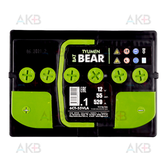 Автомобильный аккумулятор Tyumen BatBear 55L 520А 242x175x190. Фото 1