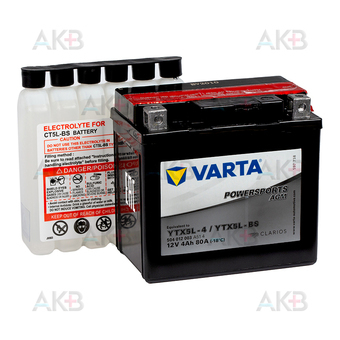 VARTA Powersports AGM YTX5L-4/YTX5L-BS 12V 4Ah 80А (113x70x105) обр. пол. 504 012 003, сухозар.