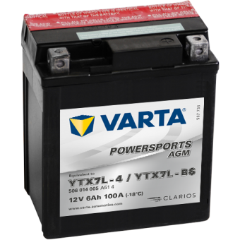 VARTA Powersports AGM YTX7L-BS 12V 6Ah 100А (114x71x131) обр. пол. 506 014 005, сухозар.