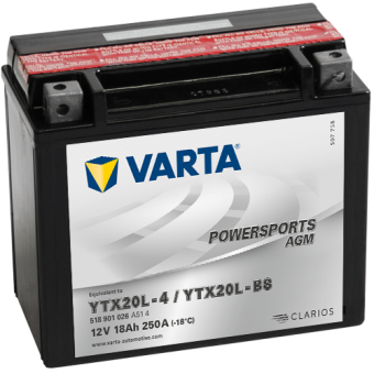 VARTA Powersports AGM YTX20L-4/YTX20L-BS 12V 18Ah 250А (177x88x156) обр. пол. 518 901 026, сухозар.