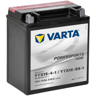 VARTA Powersports AGM YTX16-4-1 12V 14Ah 210А (150x87x161) п/п 514 901 022, сух.